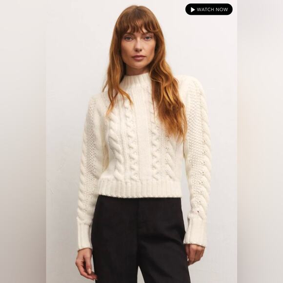 Z Supply Catya Mock Neck Cable Knit Sweater New Sandstone - Picture 3 of 5